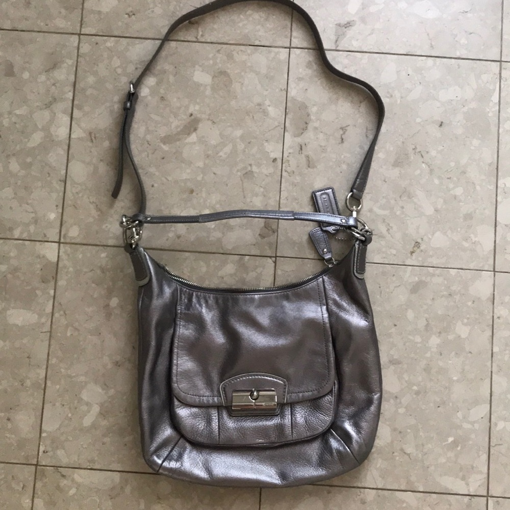 Coach purse silver leather